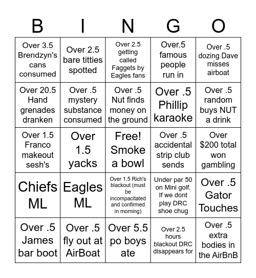 Nut Bach Trip Bingo Card