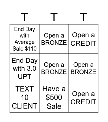 One Day Sale Bingo Card