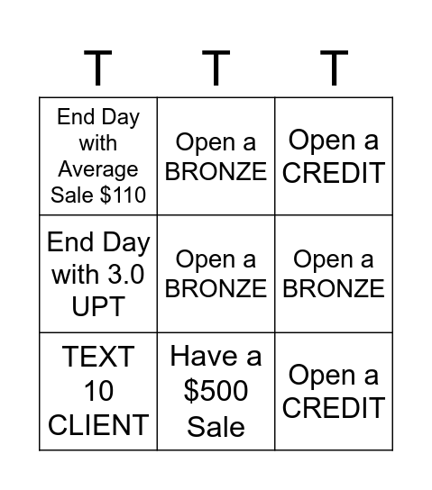 One Day Sale Bingo Card