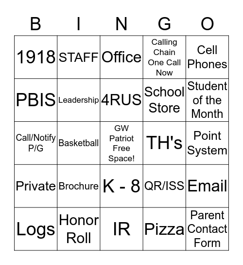 YCS -GWS BINGO Card