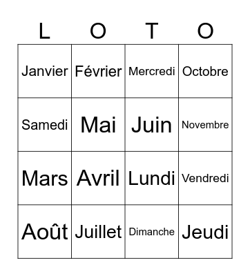 Les jours et les mois Bingo Card