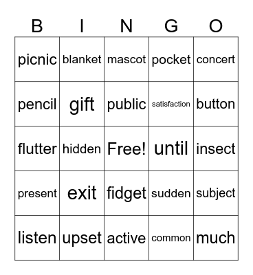 Closed Syllables Bingo Card