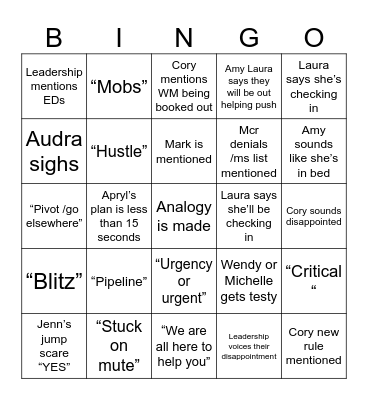 Friday Call Bingo Card