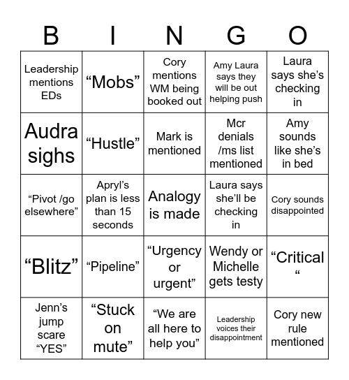 Friday Call Bingo Card