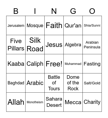 Islamic Civilization Jingo Bingo Card