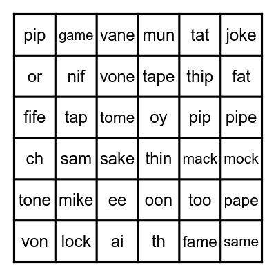 4th grade Nonsense Bingo Card