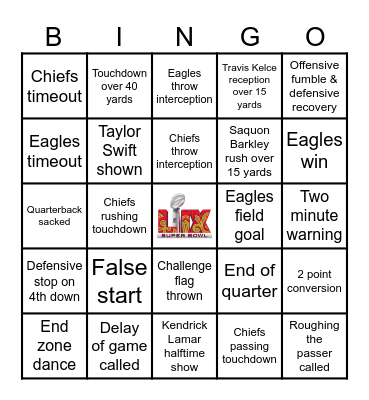 Super Bowl 2025 Bingo Card