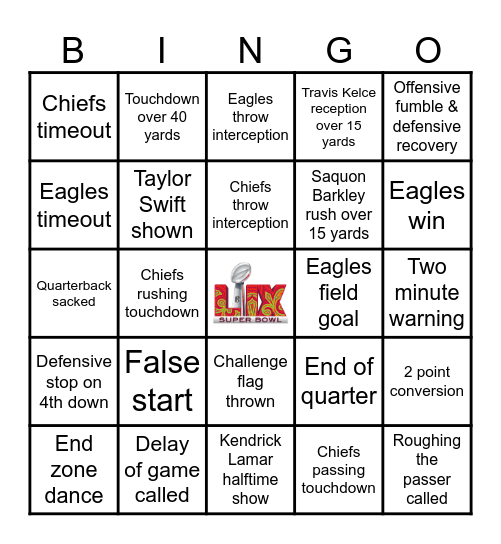 Super Bowl 2025 Bingo Card