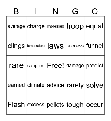 Vocab Review Bingo Card