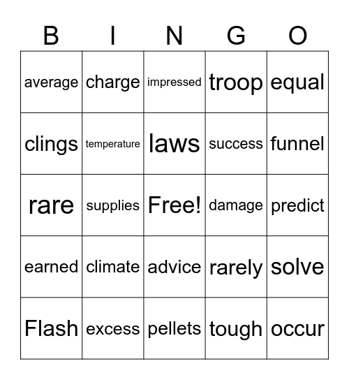 Vocab Review Bingo Card