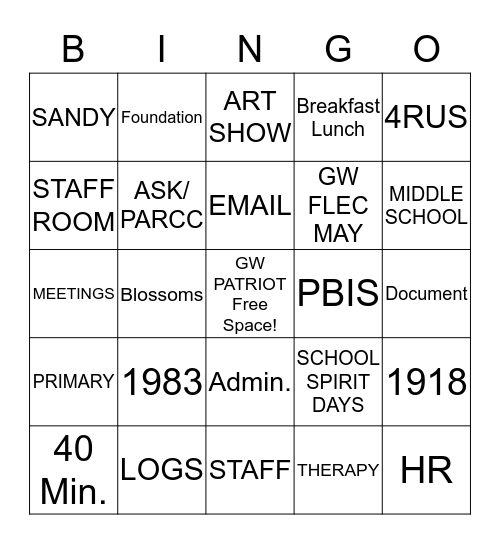 YCS GWS BINGO Card