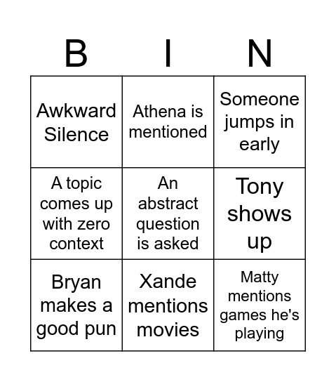 Fireside Bingo Card