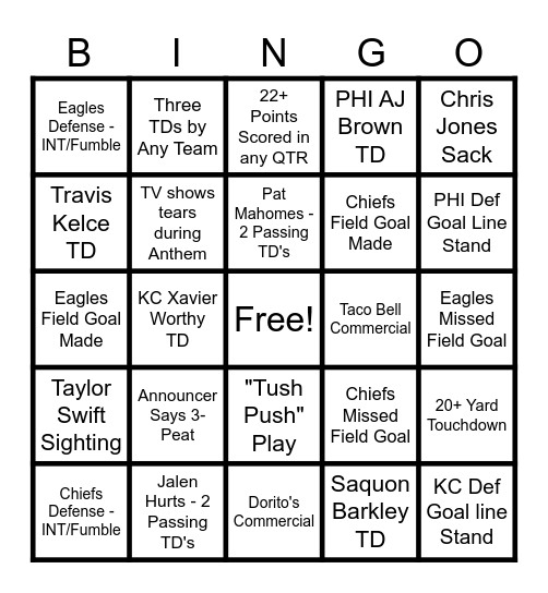 Super Bowl LIX Bingo Card
