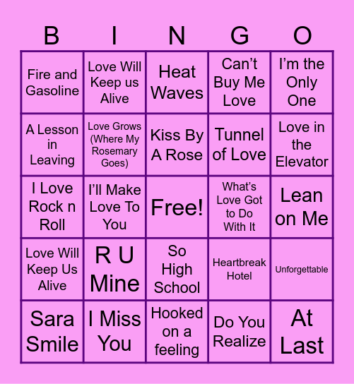 LOVE Bingo Card