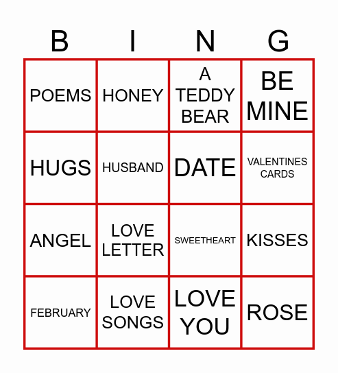 Valentine's Day 2025 Bingo Card