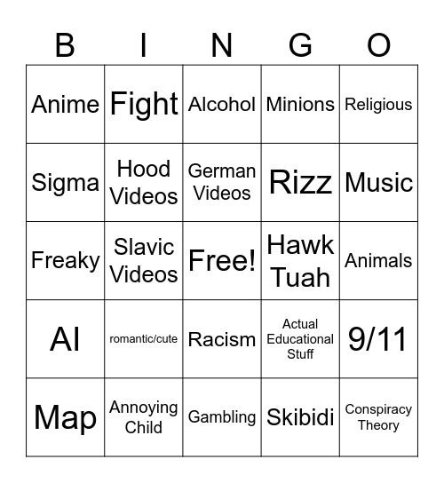 i love my wife Bingo Card