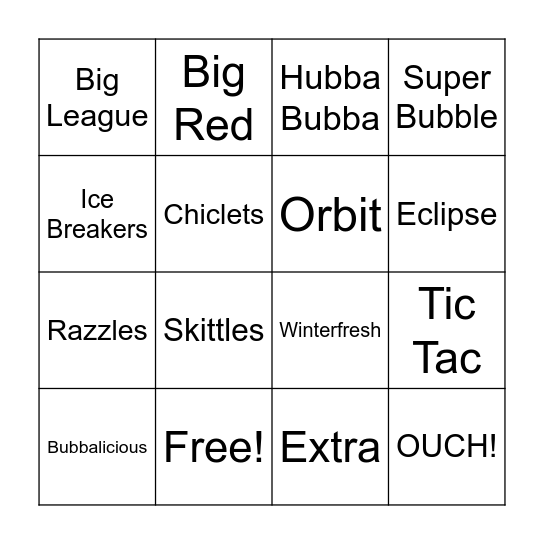 Bubble Gum Bingo Card