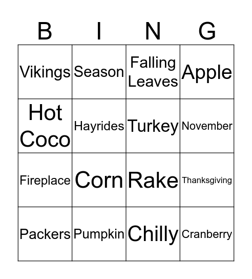Fall Time Bingo Card
