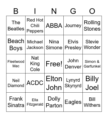 Classic Music Artists Bingo Card