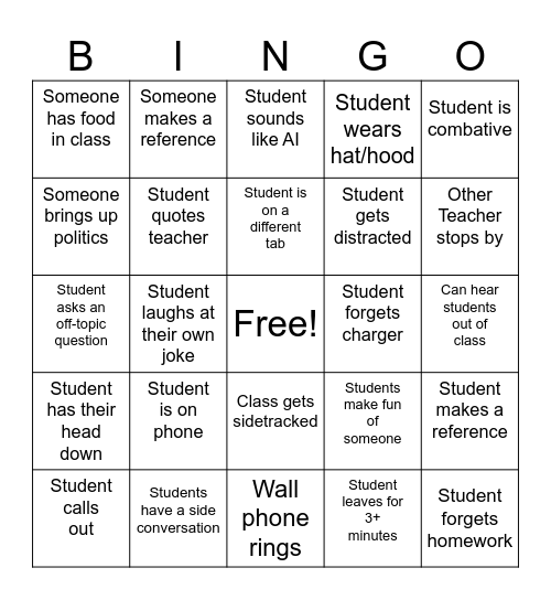 Winston Prep: Content Teacher Bingo Card