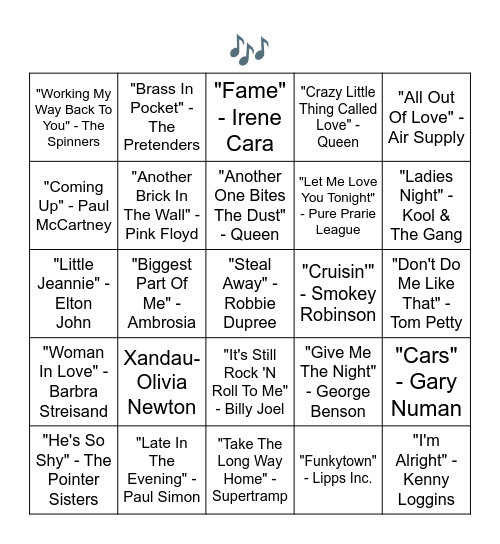 SONGS OF 1980 Bingo Card