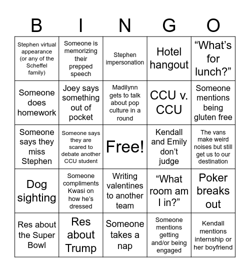 Debate bingo day one Bingo Card