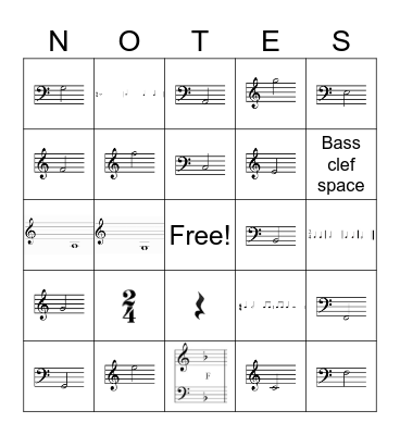 Note Identification Bingo Card