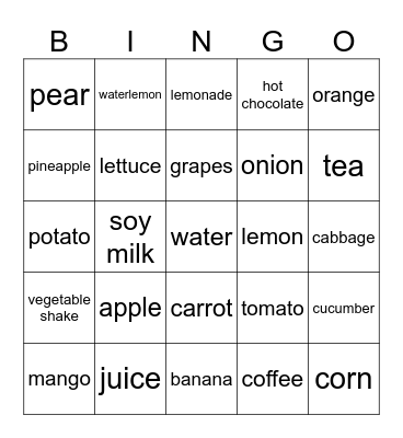 FOOD Bingo Card