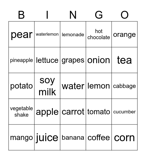 FOOD Bingo Card