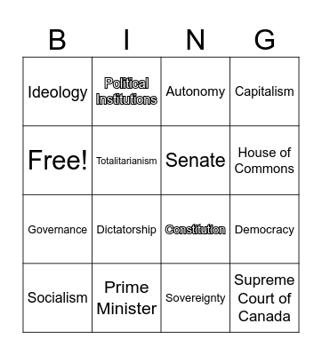 Government Bingo Card