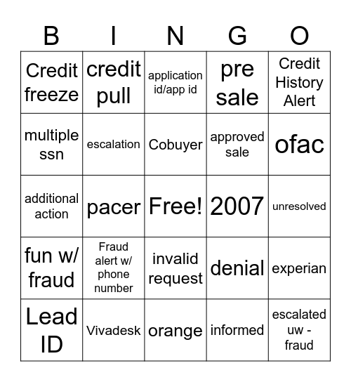 Untitled Bingo Card