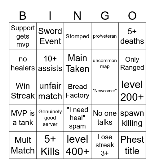 Phighting Bingo Card