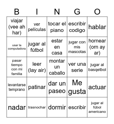Más ¿Qué te gusta hacer? Bingo Card