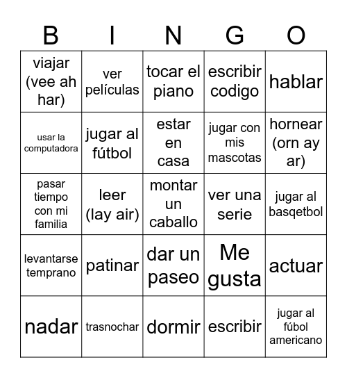 Más ¿Qué te gusta hacer? Bingo Card