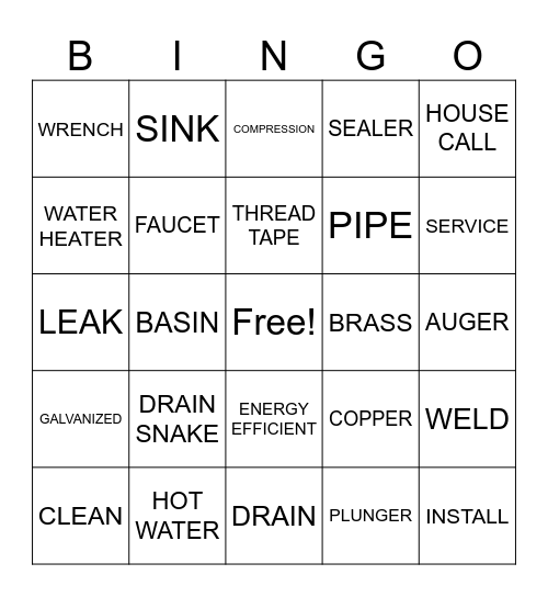 PLUMBING BINGO Card