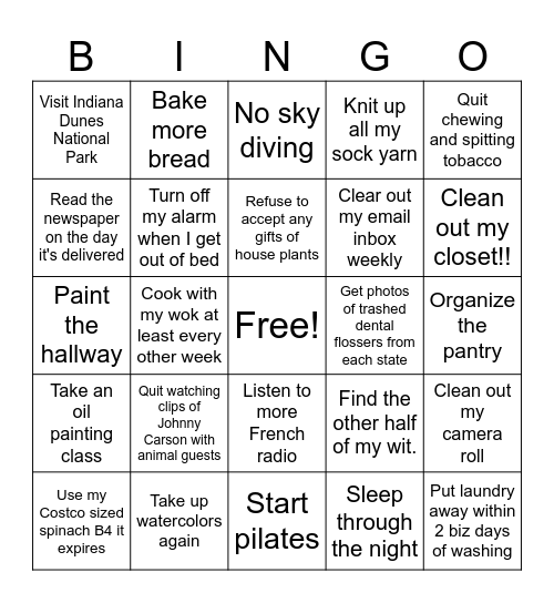 I resolve to..... Bingo Card