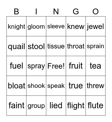 Long Vowel Bingo Card