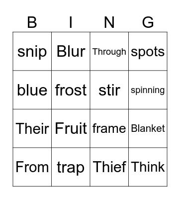 Consonant blends Bingo Card