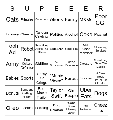 Super Bowl Commercial Bingo Card