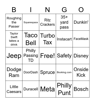 2025 Super Bowl Bingo Card