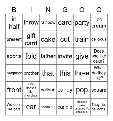 Unit 8: Let's buy presents! Bingo Card