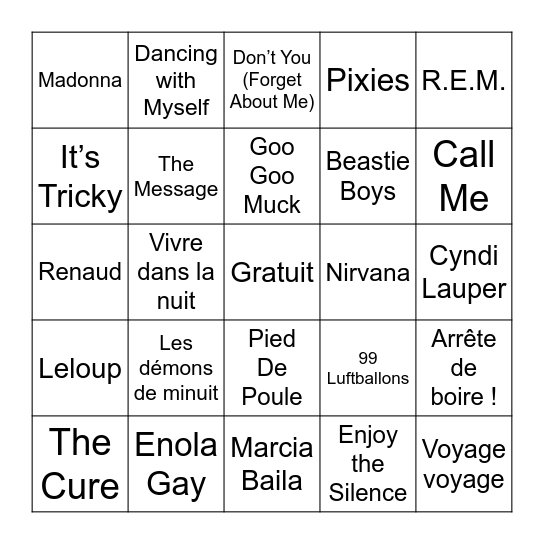 80’s vol.1 Bingo Card