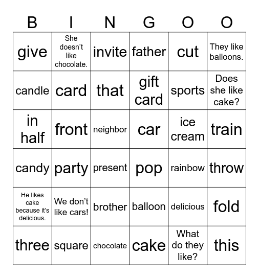Unit 8: Let's buy presents! Bingo Card