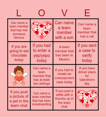 Team 108 Valentine's Bingo Card