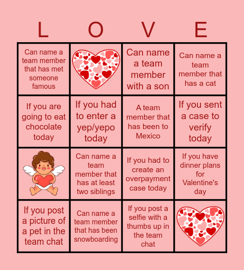 Team 108 Valentine's Bingo Card