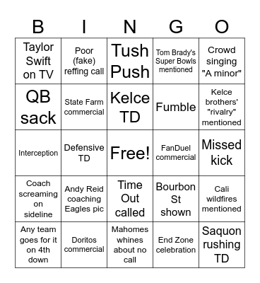 Super Bowl LIX Bingo Card
