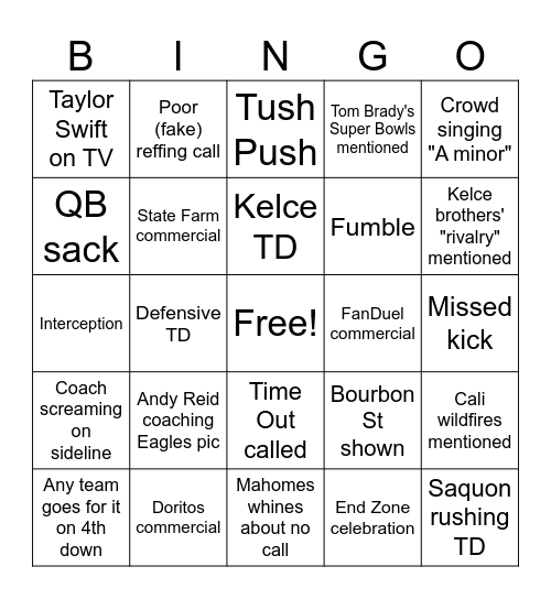 Super Bowl LIX Bingo Card