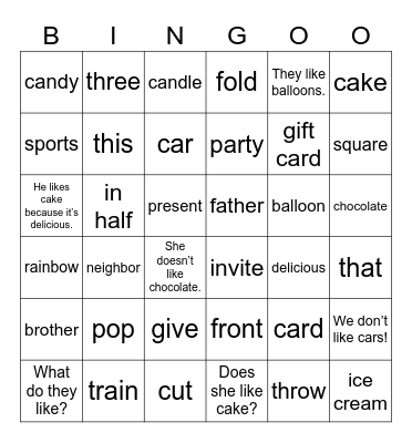 Unit 8: Let's buy presents! Bingo Card