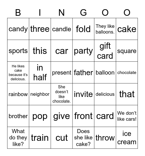 Unit 8: Let's buy presents! Bingo Card