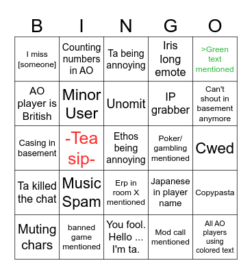 AO vanilla basement bingo Card